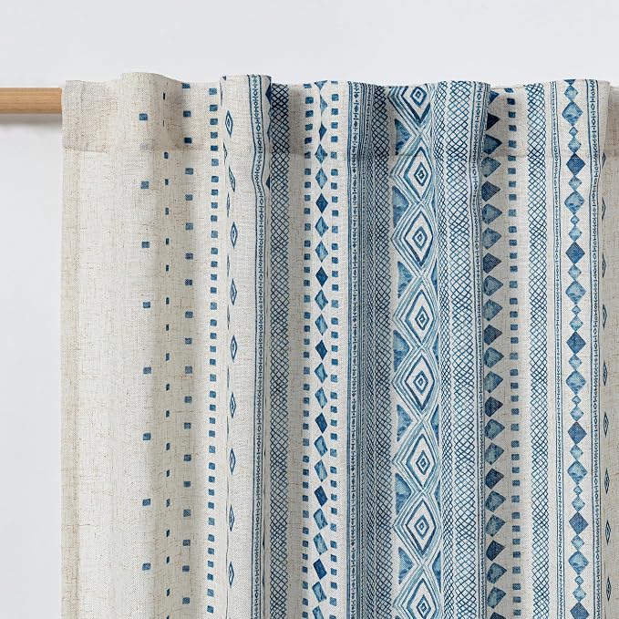 MYSKY HOME Boho Curtains Semi Sheer Linen Blended Curtains 95 Inches Long - Image 2