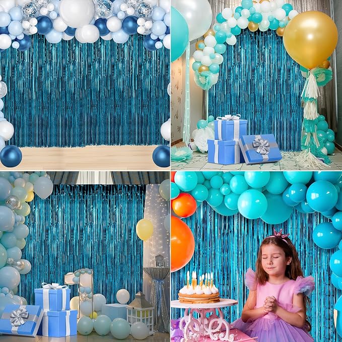 Crosize 2 Pack 3.3 x 9.9 ft Blue Foil Fringe Curtains Party Decorations - Image 6
