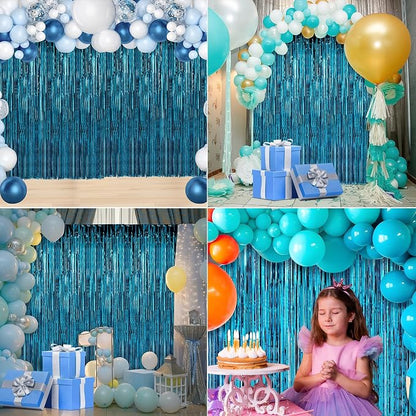 Crosize 2 Pack 3.3 x 9.9 ft Blue Foil Fringe Curtains Party Decorations - Image 6