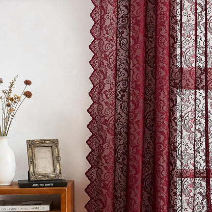 Bujasso Burgundy Lace Sheer Curtains - Image 3