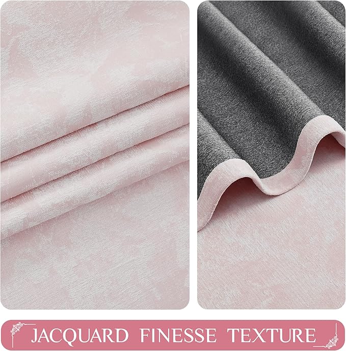 Beauoop Pink Floral Jacquard Blackout Curtains - Image 2