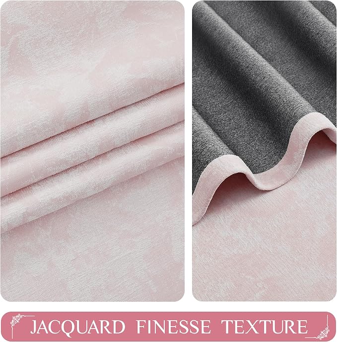 Beauoop Pink Floral Jacquard Blackout Curtains - Image 3