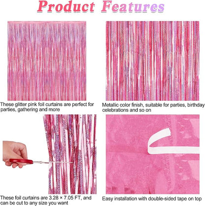 2 Pack Glitter Pink Backdrop, 3.28 FT x 7.05 FT Birthday Party Decorations - Image 4