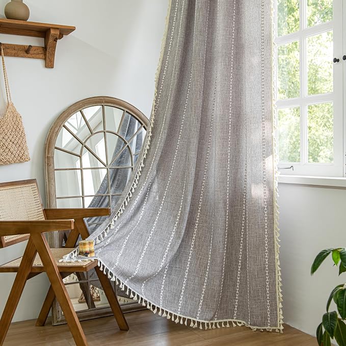 Sutuo Home Boho Curtains for Bedroom Living Room, Semi Blackout Linen Farmhouse by SutuoHome