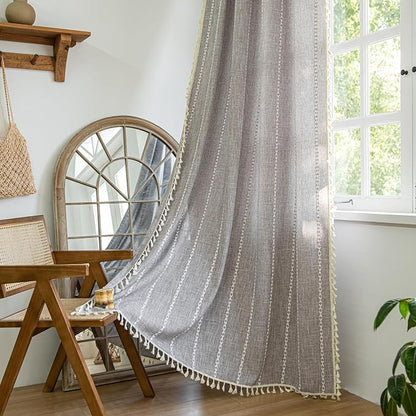 Sutuo Home Boho Curtains for Bedroom Living Room, Semi Blackout Linen Farmhouse by SutuoHome