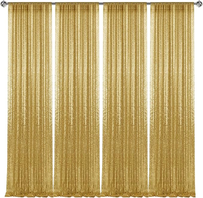 2×8FT-4PCS Gold Sequin Backdrop Curtains Panels, Photography Backdrop Glitter - Image 8