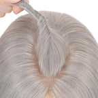Hairro Human Hair Toppers Free Parted, 3.5x4.7" Base Hand-wovened 100% Real Hairpieces, with Invisible Clips-in for Women, for High Hairline/Adding Volume on Top, 14 Inch Grey