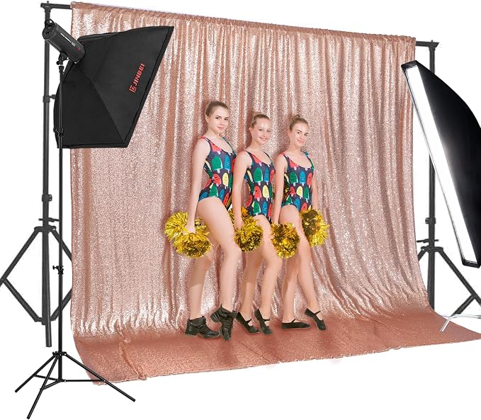 PartyDelight Rose Gold Sequin Backdrop 20x10ft Sparkly Photo Curtain | 4 Inch - Image 3