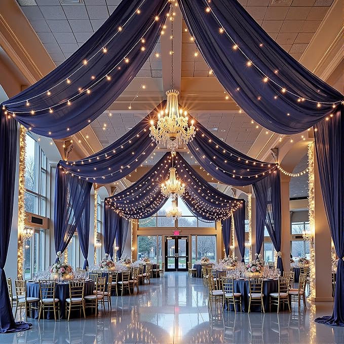 6 Panels Navy Blue Ceiling Drapes - Image 7