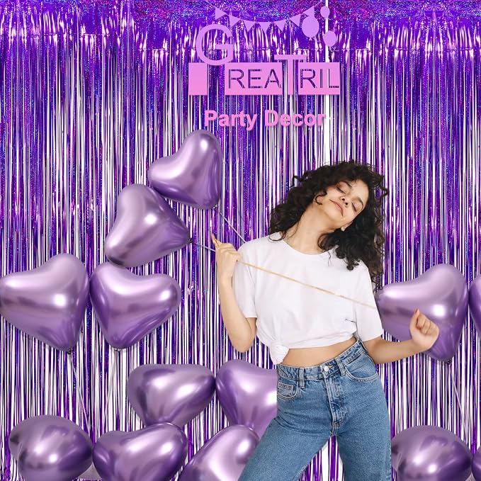 Purple Tinsel Curtain Party Backdrop - Image 9