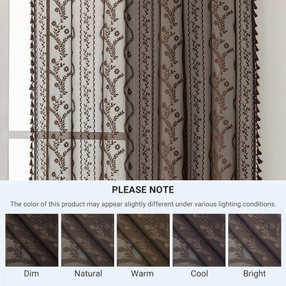 WAZZIO Boho Lace Curtains 2 Panels 84 Inch -Victorian Sheer Panel Drape French - Image 8