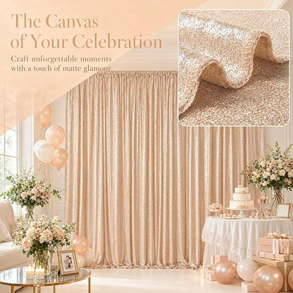 ShinyBeauty Champagne Sequin Backdrop 2 Panels 4x7FT Sequin Curtains | Full - Image 4
