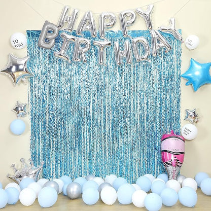3 Pack Blue Wavy Tinsel Foil Fringe Curtain - Image 6
