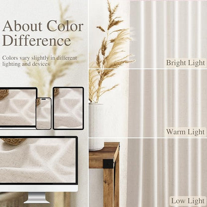 Beige Linen Sheer Curtains 54 Inch Length 2 Panel Set Back Tab Pocket Semi - Image 4