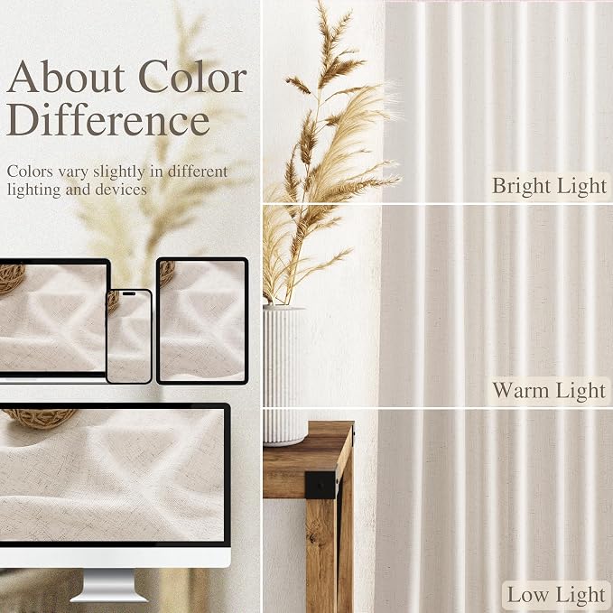 Beige Linen Semi Sheer Curtains 72 Inch Length - Image 4