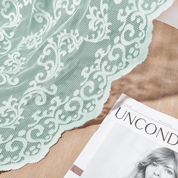 FOLKSIDE Pastel Turquoise Lace Curtains 63 Inch Length Western Paisley Aqua - Image 6