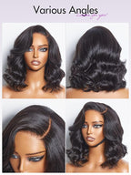 LUVME HAIR 12 Inch Light Yaki Loose Wave Wig Gorgeous Human Hair, Undetectable HD Lace Glueless Bob Wigs Human Hair Pre Plucked, Pre Cut Lace Wig Short Natural Black Wig