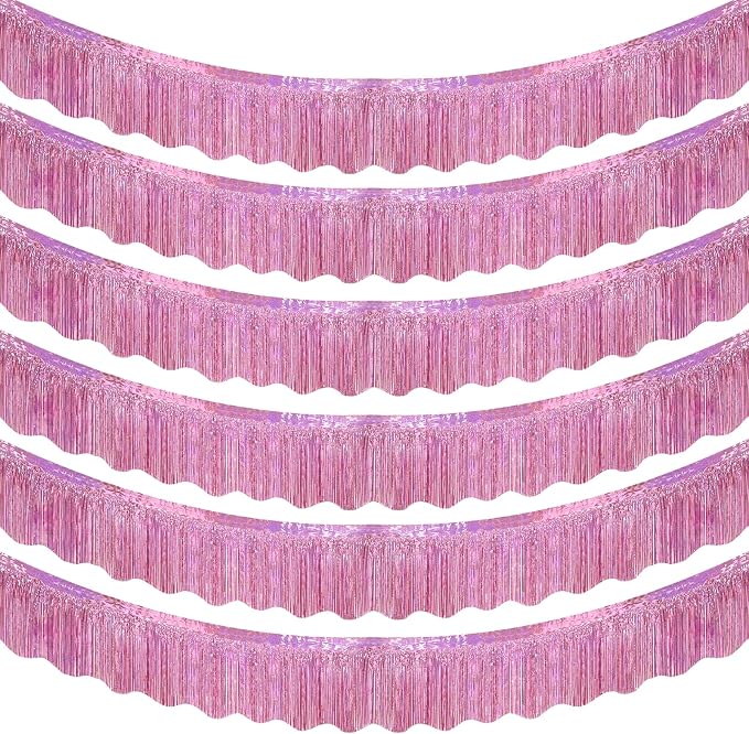 LOLStar Pink Foil Fringe Tinsel Garland, Tinsel Streamers Banner, 6 Pack | 60Ft by LOLSTAR