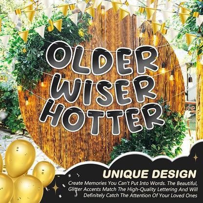 Fulmoon Set of 3 Pre Strung Older Wiser Hotter Glitter Banner Funny Birthday - Image 4