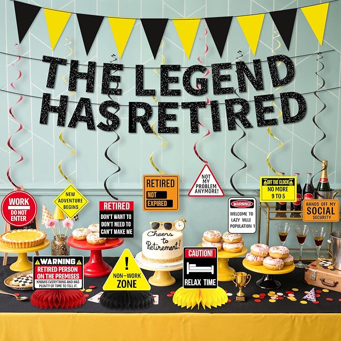 Roetyce Retirement Party Decorations, Caution Legend Has Retired Banner | Black - Image 6