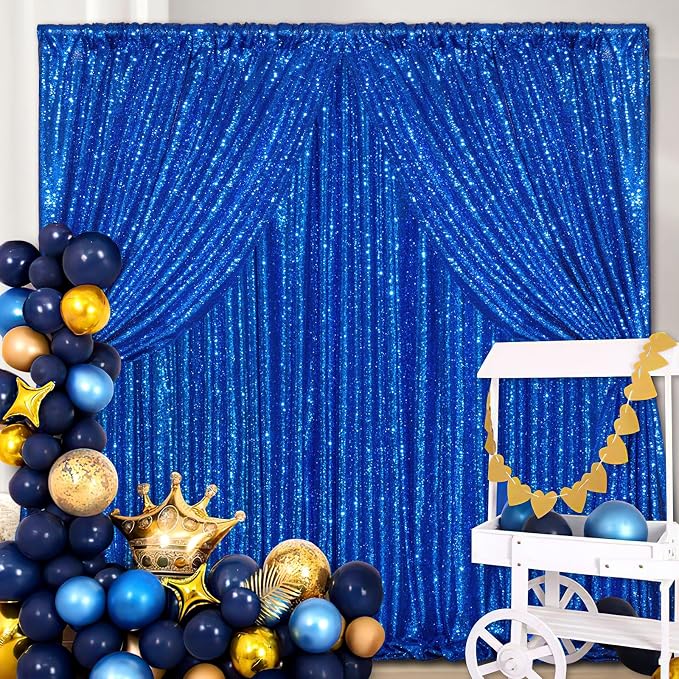 Navy Blue Sequin Backdrop 2 Pcs 5FTx10FT Glitter Backdrop Curtains Birthday - Image 3