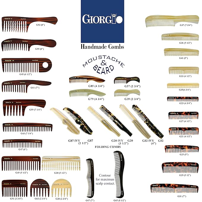 Giorgio G49 Large 5.75 Inch Hair Detangling Comb, Wide Teeth for Thick Curly Wavy Hair. Long Hairs Detangler Comb For Wet and Dry. Handmade of Cellulose, Saw-Cut, Hand Polished, Tortoise Shell 6 Pack