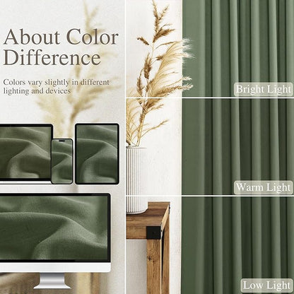 Olive Green Boho Curtains for Bedroom Back Tab Rod Pocket Semi Sheer Linen - Image 4