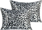 NTBAY 2 Pack Satin Standard Pillowcases for Hair and Skin, Luxurious and Silky Leopard Printed Pillow Cases with Envelope Closure, 20x26 Inches, Black and White