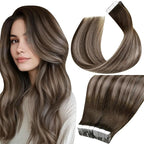 LaaVoo Tape in Hair Extensions Human Hair Balayage Brown to Caramel Blonde with Brown Tape in Extensions Real Human Hair22 Inch 40pcs 100g