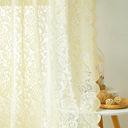 Bujasso Lace Sheer Curtains Ivory Rod Pocket 2 Panels 54" Wx84 L | Vintage - Image 2