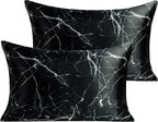 NTBAY 2 Pack Satin Queen Pillowcases for Hair and Skin, Luxurious and Silky Marbling Printed Pillow Cases with Envelope Closure, 20x30 Inches, Black
