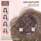 LEEONS Hair Toppers for Women with Bangs Short Bob Synthetic Pieces for Thinning Hair Side Part (Brown with Highlights)