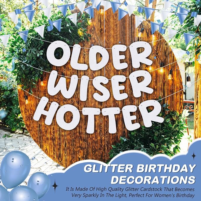 Fulmoon Set of 3 Pre Strung Older Wiser Hotter Glitter Banner Funny Birthday - Image 4