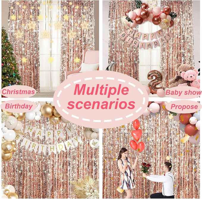 Big Sequin Rose Gold Drapes Curtains Panels Payette Sequin Backdrop Curtains - Image 7