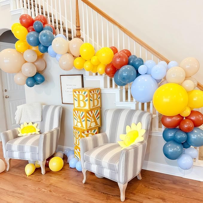 Here Comes the Son Balloon Arch Kit, Retro Blue Yellow Boho Balloon Garland - Image 3