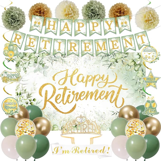 Holkcog Green Retirement Party Decorations Women Men, Hanging Swirls Cards by Holkcog