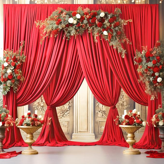 4 Panels Red Backdrop Curtains for Wedding Party Wrinkle Free Backdrops Curtain - Image 3