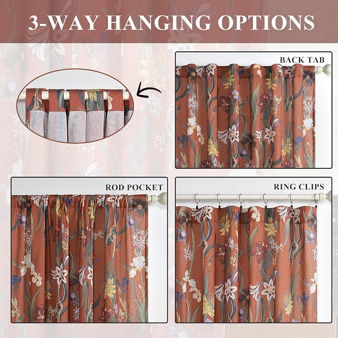 Schweek Terracotta Boho Curtains 63 Inch Long 2 Panels Drapes - Image 6