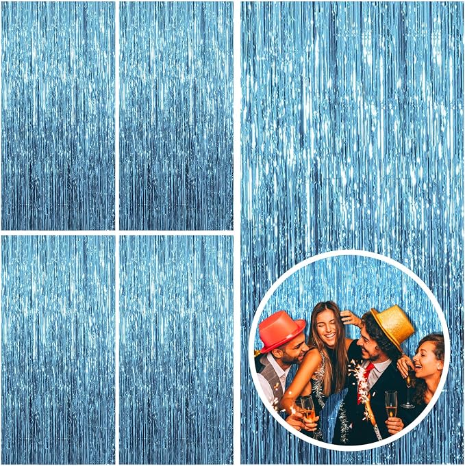 5 Pack Blue Backdrop Curtain Tinsel Streamers Ocean Themed Decor Birthday Party by BOMSI