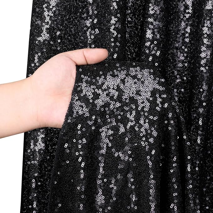 Black Sequin Curtains Backdrop 6 Pcs 2FTx8FT Shiny Curtains Drapes | Glitter - Image 6