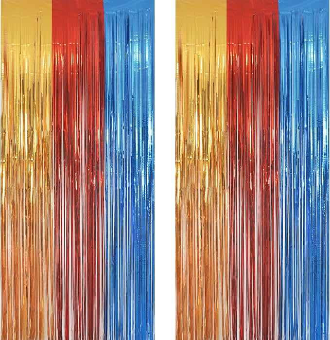Gold Red Blue Party Backdrop by GREATRIL
