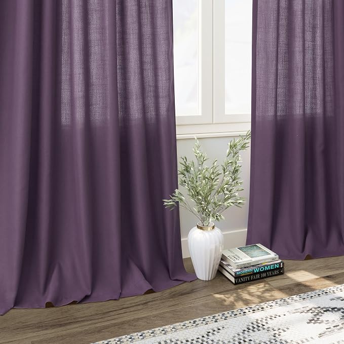 Plum Linen Curtains 84 Inch Length 2 Panels Set - Image 6