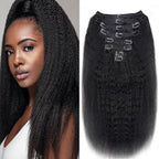 Clip in Hair Extensions Real Human Hair Clip Ins 100% Unprocessed Brazilian Virgin Hair Clip Ins Seamless Kinky Straight Hair Clip in Hair Extensions 8pcs with 18 Clips 120g(22inch)