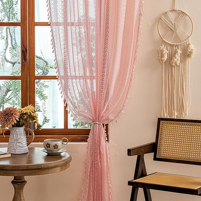 Sutuo Home Boho Lace Curtains for Girls' Room Nursery, Bohemian Vintage Chic - Image 3