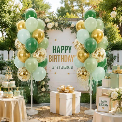 Hiins 2 Set Sage Green Gold Party Balloon Column Kit - Image 9
