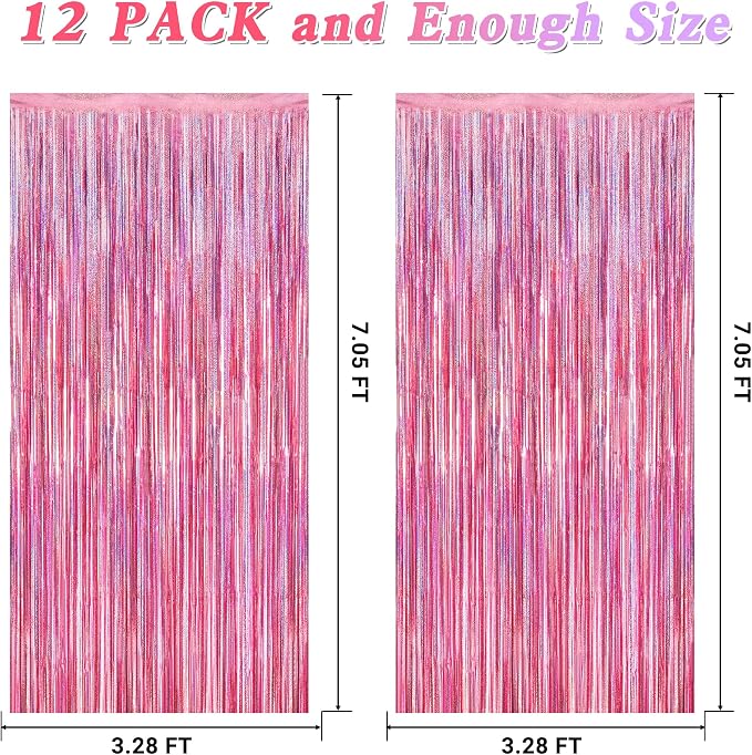 12 Pack Pink Backdrop, 3.28 FT x 7.05 FT Foil Streamers, Metallic Glitter - Image 2