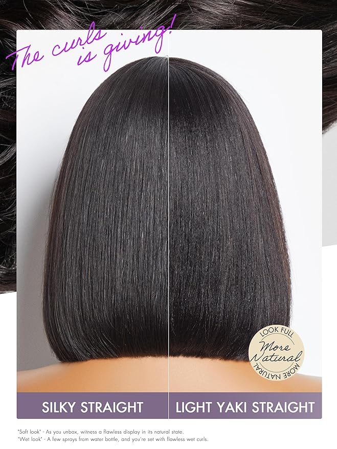 LUVME HAIR 14 Inch Light Yaki Straight Bob Wig Human Hair, Undetectable HD Lace Glueless Bob Wigs Human Hair Pre Plucked, Pre Cut Lace Wig Short Black Blunt Cut Bob Wigs 180 Density