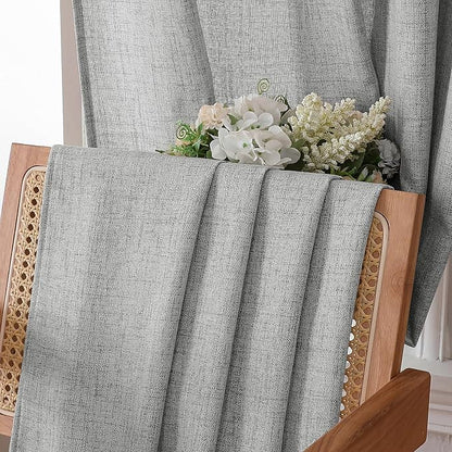 Tollpiz Linen Curtains Bedroom Rod Pocket Semi Sheer Curtain Burlap Light - Image 6