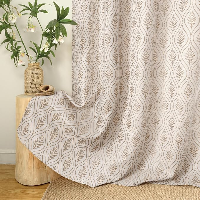 BGment Mocha Linen Curtains for Living Room, French Country Leaf Jacquard - Image 6