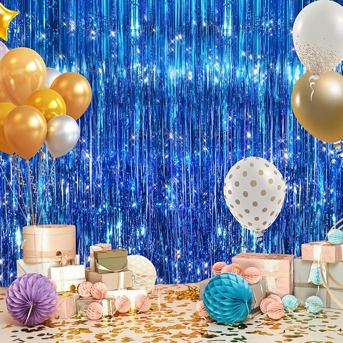 2Pack Blue Tinsel Backdrop Streamers, GCB Party Streamers Backdrop Foil Fringe - Image 5